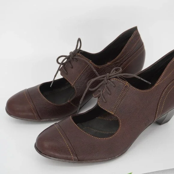Born Mary Jane Oxford Heels Brown Lace Up Dark Academia Steampunk Lolita Size 10 - Picture 4 of 13